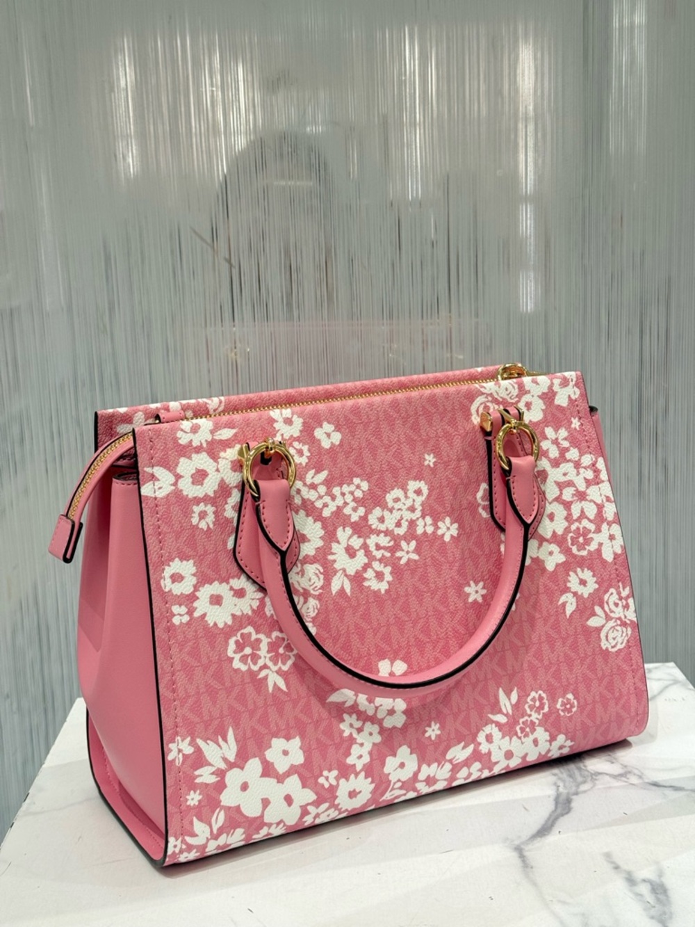 NWT MICHAEL KORS Marilyn Medium Printed Signature Logo Satchel and wristlet set - Picture 9 of 11